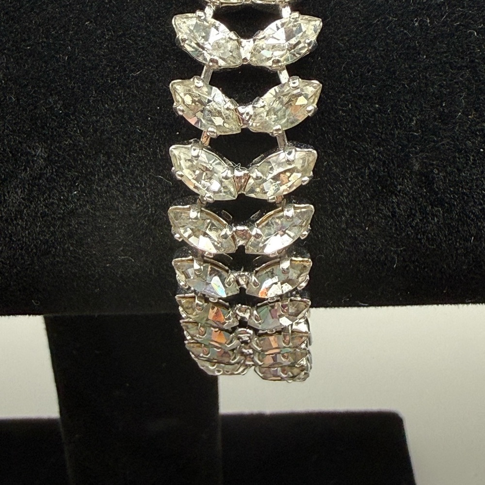 B David vintage silver rhinestone bracelet with safety chain